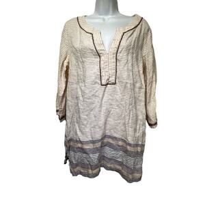 tommy Bahama women's brown Creme marina stripe beaded linen tunic Size M